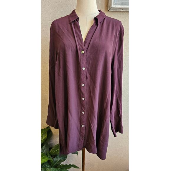 J. Jill Women's Long Sleeve Soft Button Front Tunic Shirt Top Size L Deep Purple - Picture 1 of 7